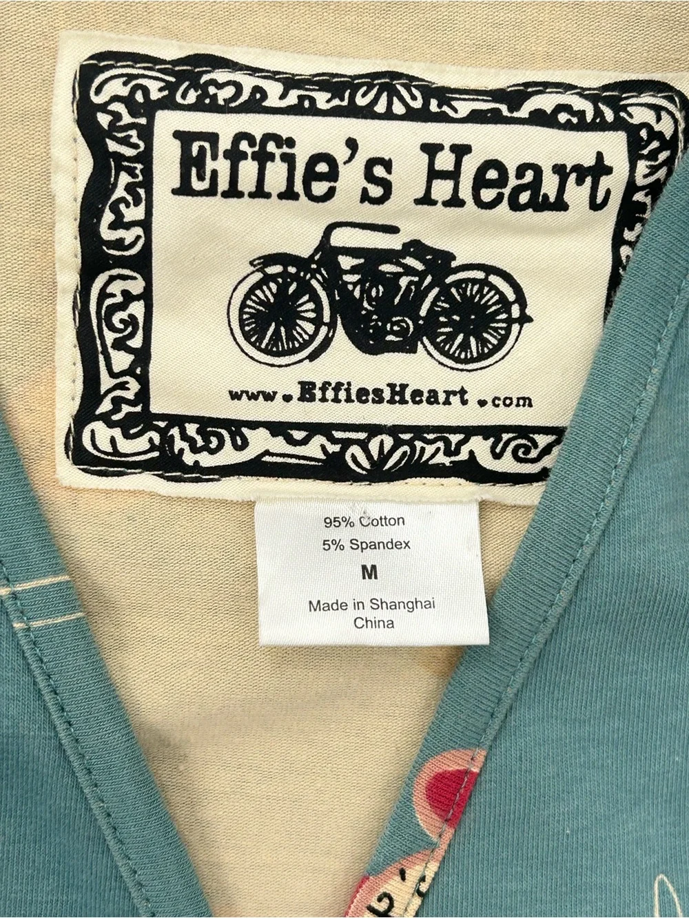 Effie’s Heart Pocket Watch Print Tunic Mini Dress M Teal Retro Cotton Stretch